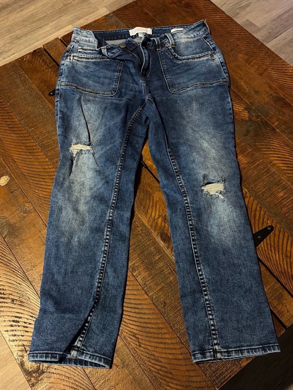 Kenneth Cole Women's Distressed Dark Blue Cropped Jeans